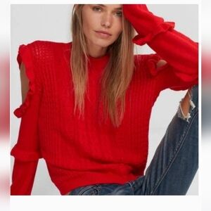 EXPRESS Red Cable knit cold shoulder sweater. Size XS